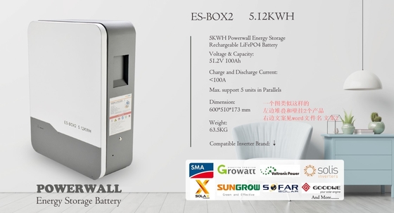 Bateria de fosfato LiFePO4 de 5 kWh 10 kWh montada na parede para sistema de armazenamento de energia solar