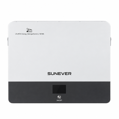 Bateria de armazenamento de energia solar SUNEVER 5kWh montada na parede LiFePO4	 51.2V 100Ah para sistema de armazenamento de bateria solar