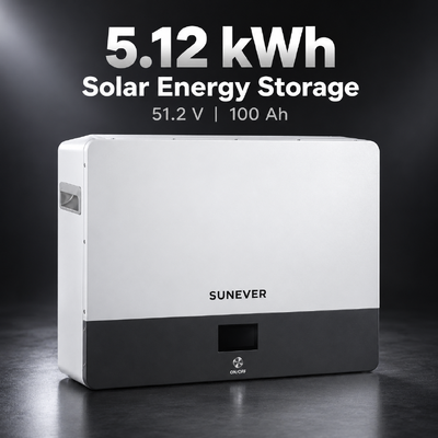 Bateria de armazenamento de energia solar SUNEVER 5kWh montada na parede LiFePO4	 51.2V 100Ah para sistema de armazenamento de bateria solar