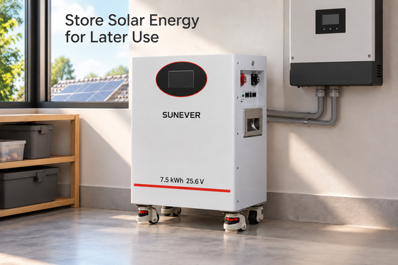 SUNEVER 7.68kWh 25.6V 300Ah LiFePO4 Bateria solar de lítio para armazenamento de energia doméstica e energia de reserva fora da rede