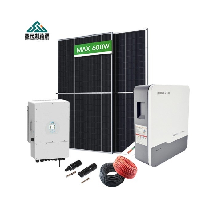 Sistema de energia solar doméstica de 10 kW com inversor híbrido de armazenamento personalizável e potência de carga de 6 kW