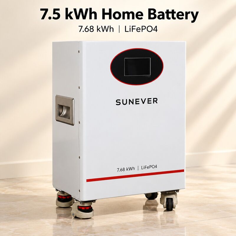 SUNEVER 7.68kWh 25.6V 300Ah LiFePO4 Bateria solar de lítio para armazenamento de energia doméstica e energia de reserva fora da rede